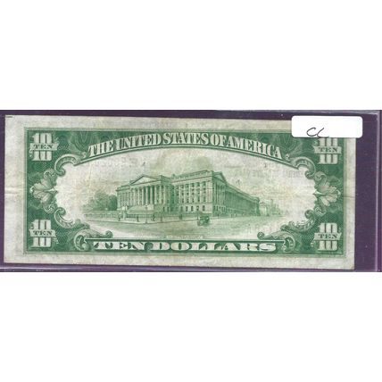 1929 National Currency $10.00 Richmond VF/XF