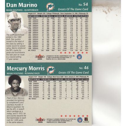 DAN MARINO & MERCURY MORRIS AUTO 2000 MIAMI DOLPHINS HALL OF FAMERS ON OFFENSE
