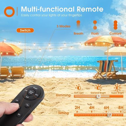 Addlon 54FT(48+6) Solar String Lights Outdoor Waterproof with USB Charging & Rem