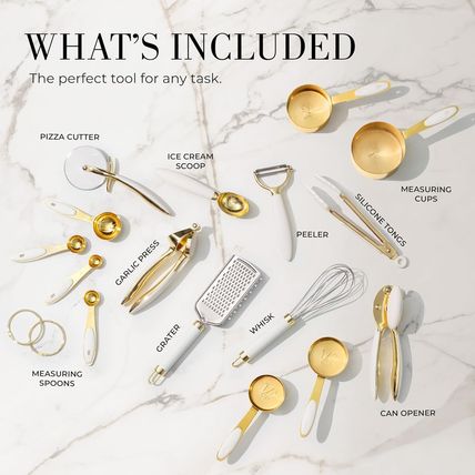 Styled Settings White and Gold Kitchen Utensils Set – 16-Piece Silicone Cooking