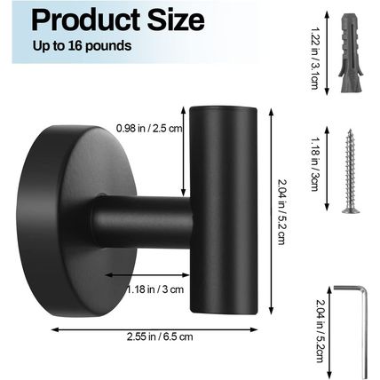 Kruodop Towel Hooks for Bathroom,2 Packs Wall Mount Towel Holder,Black Matte Wal