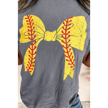 Gray Baseball Bowknot Graphic Casual Tee