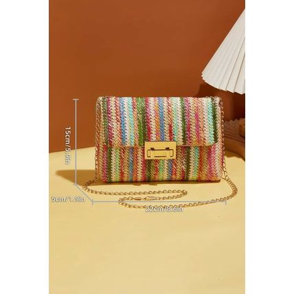 Strawberry Pink Bohemian Woven Gold Chain Shoulder Bag