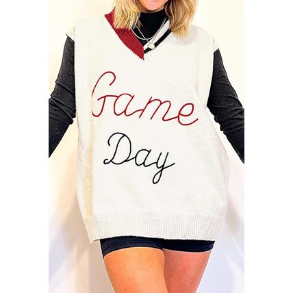 White Vintage Game Day Sweater Vest