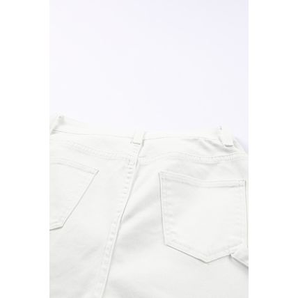 White High Waist Straight Leg Cargo Pants with Pockets
