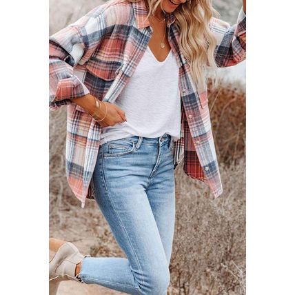 Plaid Print Pocket Buttoned Shacket