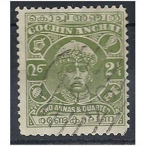 Cochin 1922 SG44 2 1/4a Yellow-Green Fine Used . ..