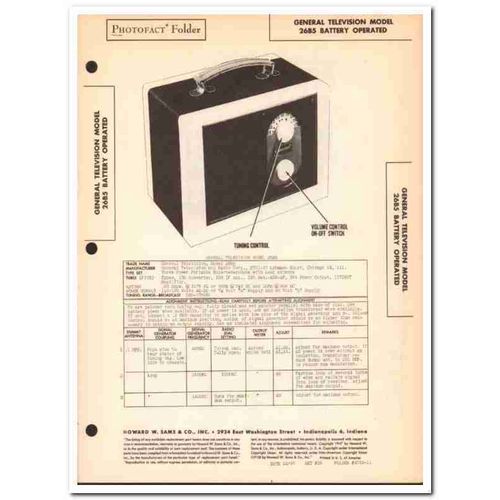 general television model 26b5 5-tube am radio sams photofact manual
