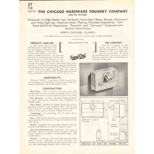 chicago hardware foundry company 1938 sani-dri hand vintage catalog