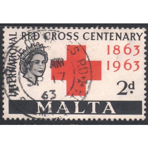 Malta stamps 1963 - SG312 - 2d red on black - Red Cross Centenary - used