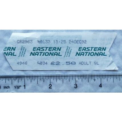 1992 Eastern National £2.50 adult single bus ticket