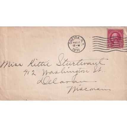 United States 1931 Oneida NY-Delaware WIS Cover Onieda cancel written VGC