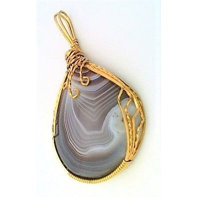 Botswana Agate Brass Wire Wrap Gemstone Pendant 77