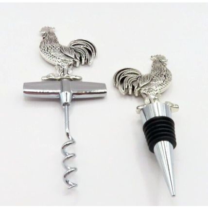 Cockerel Wine Bottle Stopper & Corkscrew Set Metal Silver Colour Gift Home Decor