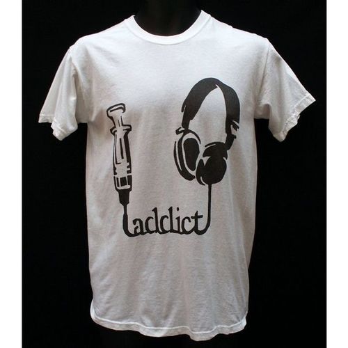 DJ Music Addict T shirt White Medium Unisex Clubbing Party Festival Funny Top M