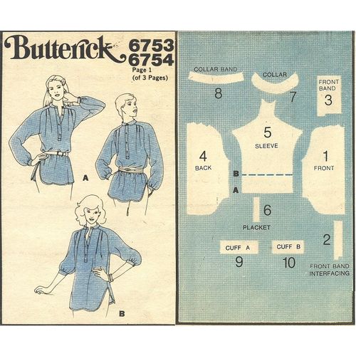 Butterick 6753 Sewing Pattern Misses Loose Fitting Blouse 2 Styles Size 8 Uncut