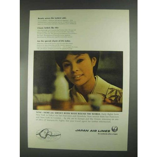1967 Japan Air Lines Ad - Beauty Serves Tastiest Sake