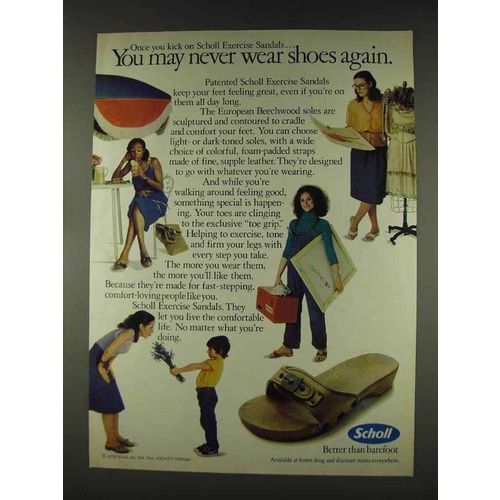 1978 Scholl Exercise Sandals Ad - Never Shoes Again