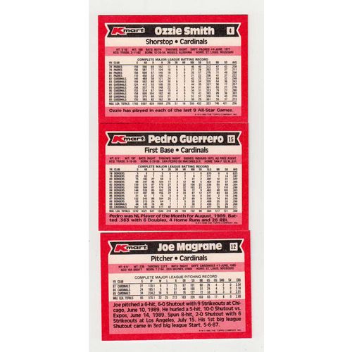 Three 1990 Kmart SuperStars Cardinals- #4 Ozzie Smith, #12 Magrane, #15 Guerrero