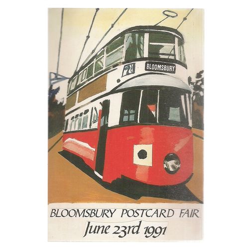 BLOOMSBURY POSTCARD FAIR, 1991 unused postcard TRAM =