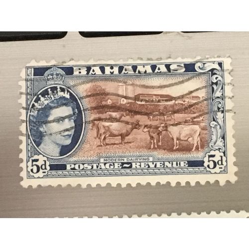 Bahamas QEII 1954 5d Brown & Blue Used SG 207 Sc 164 stamp modern dairy farm