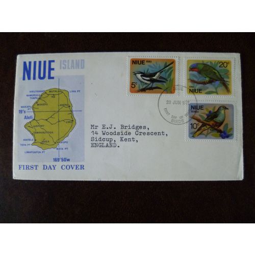Niue 1971 Birds used stamps on first day cover SG158-60 dove lory triller map