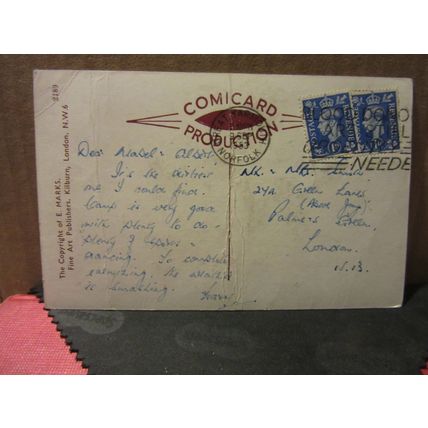 seaside comic humour used postcard humour by E. Marks COMICARD no 2189 1953 pm =