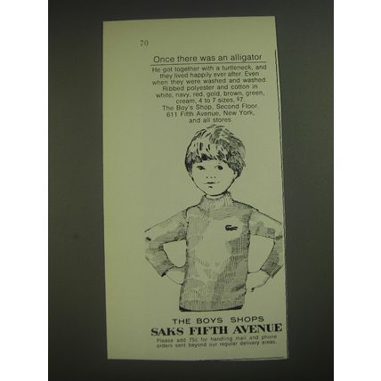 1974 Saks Fifth Avenue The Boys Shops Ad - Once there was an alligator