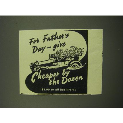 1949 Cheaper by the Dozen Book Ad - For Father's Day - Give Cheaper by the Dozen