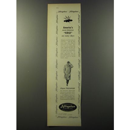 1953 Alligator Raincoat Ad - America's most famous first on rainy days