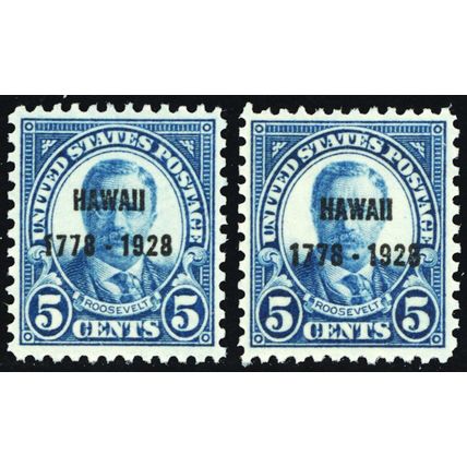 648, Mint NH 5¢ Hawaii TWO VF Stamps - Stuart Katz