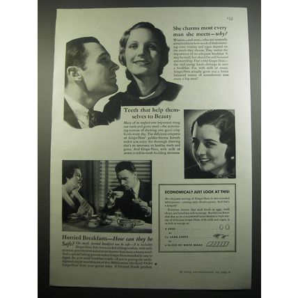 1933 Grape-Nuts Cereal Ad - She charms most every man she meets - why?