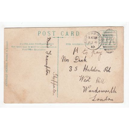 1910 Shepperton J70 Duplex Postmark on Postcard