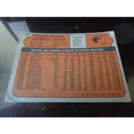 1972 Topps Card # 297 Claude Osteen Poor (1) Los Angeles Dodgers