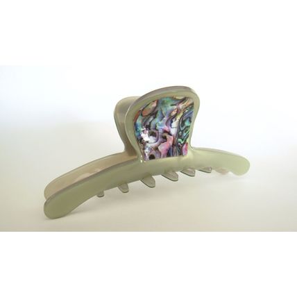 Shiny greenish/ gray with abalone effect hair claw clip for fine, thin hair
