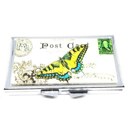 Butterfly Carte Postal Pill Box Square 1.3 CM - Ladies Gift Storage