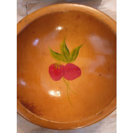 Vintage Munising Wooden Salad Bowl Brown Strawberry Design Lot Of 4 Round Shape