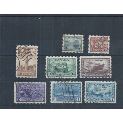 Canada stamps. Most of the higher values of the 1942 War Effort used (AE129)