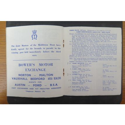 1959 MIDDLETON & MIDDLETON EAST HUNT POINT TO POINT RACECARD @ WHITWELL