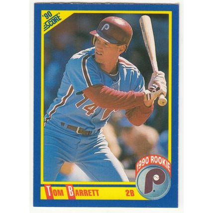 1990 Score Tom Barrett rookie RC baseball card #633 – Error variation