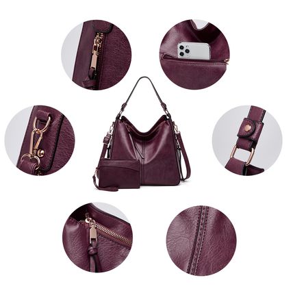 Women Vegan Leather Handbags Tote Purse Shoulder Bag Purple