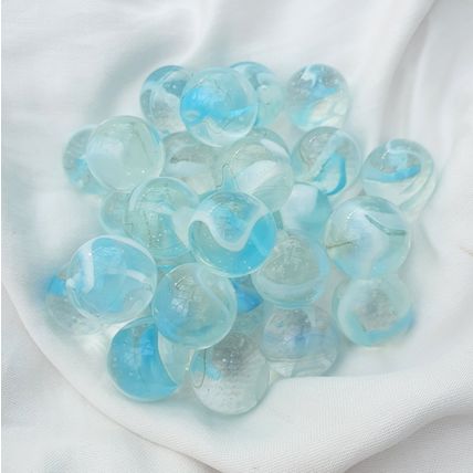 ARCTIC - 12 Beautiful Glass Marbles, Clear with Blue and White Swirls, New, 22mm