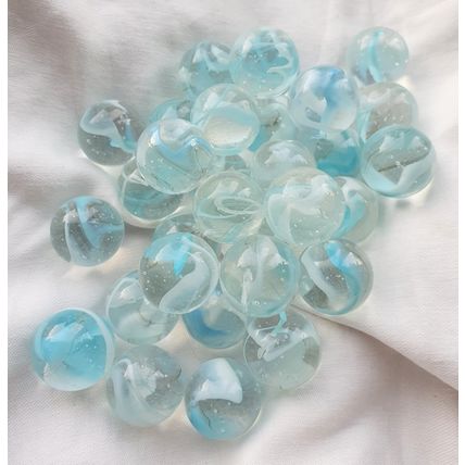 ARCTIC - 12 Beautiful Glass Marbles, Clear with Blue and White Swirls, New, 22mm