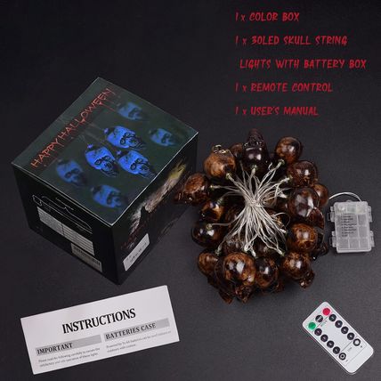 Halloween Skull Lights w/ Remote-Indoor/Outdoor-30 LED Lights-8 Modes-RED-NEW