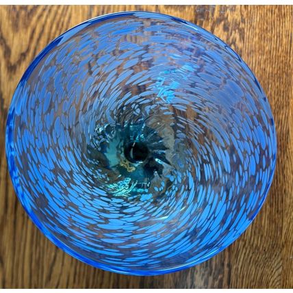 Martini Glass Blue & White w/Green stem & base Hand Blown #200
