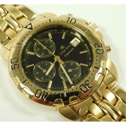 Working Oskar Emil Caesium Quartz 23ct GP Chronograph Wristwatch Ltd Edition