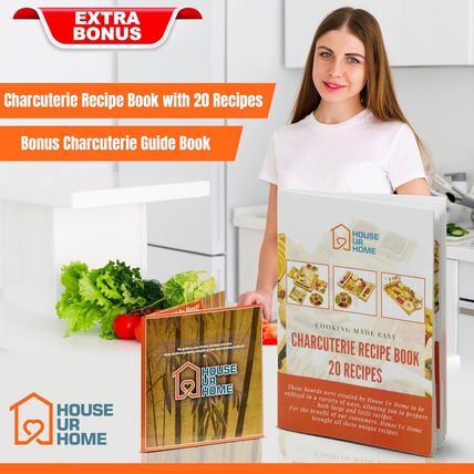 Large Bamboo Charcuterie Boards Gift Set with 4 Hidden Drawers, Cheese Knives, C