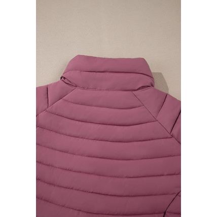 Burgundy Solid Color Quilted Zip-up Puffer Jacket
