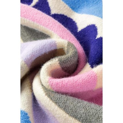 Dark Blue Wave Striped Balloon Sleeve Drop Shoulder Sweater