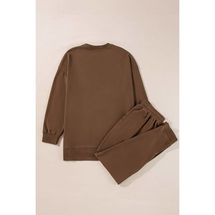 Coffee Solid Color High Low Pullover and Skinny Pants Set
